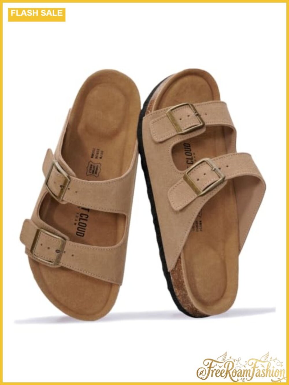 100% Genuine Leather Women's Slide Sandals Memory Foam Cork Footbed